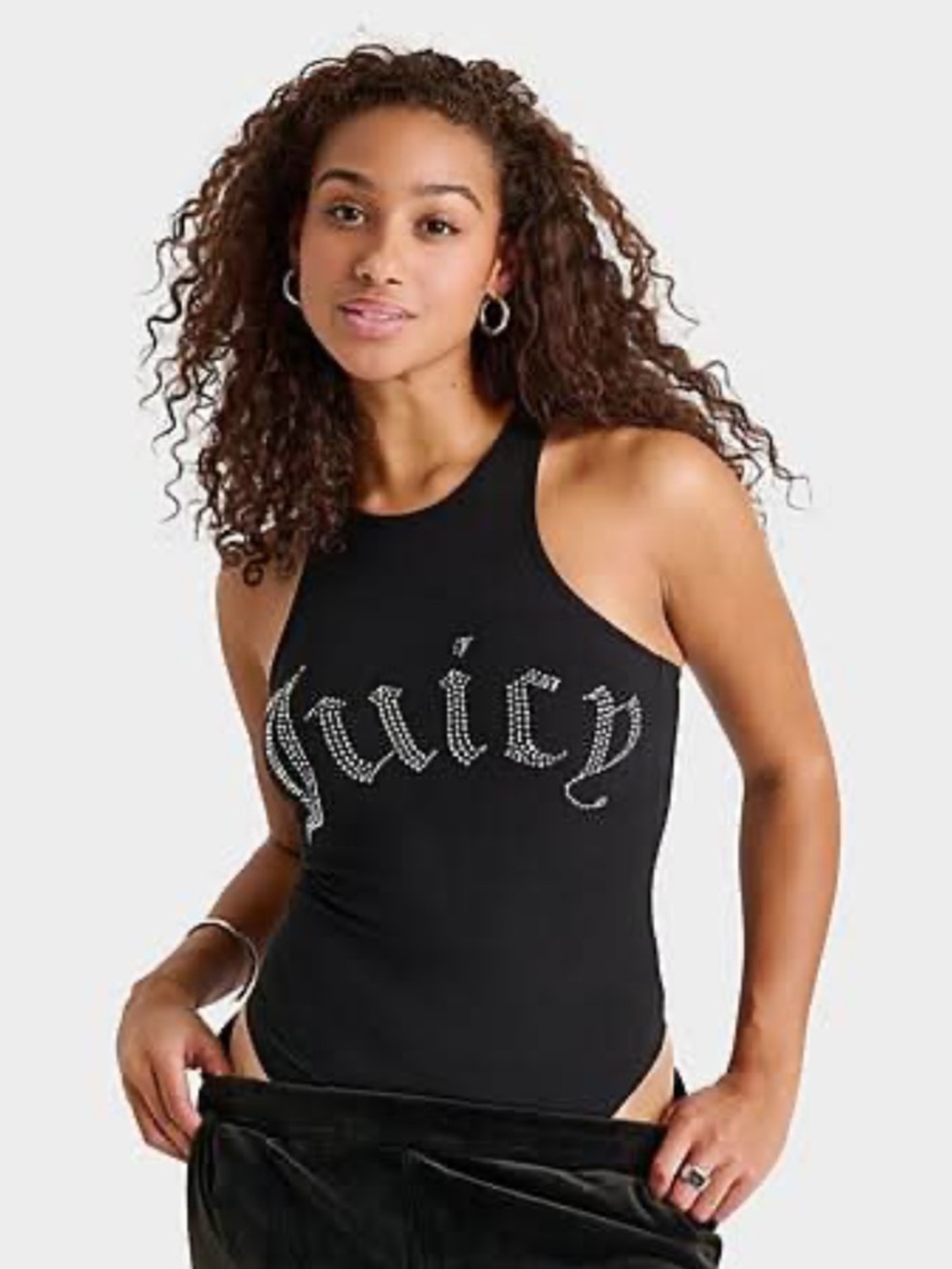Juicy Couture Black Rhinestone Logo Halter Bodysuit